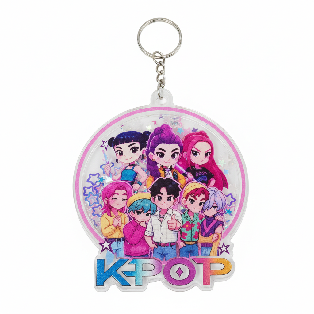 ✨ Kpop Demon Hunters – Chibi Style Acrylic Glitter Keychain ✨