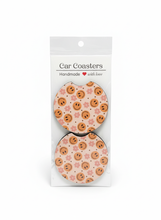 🌼 Retro Happy Daisy Car Coasters