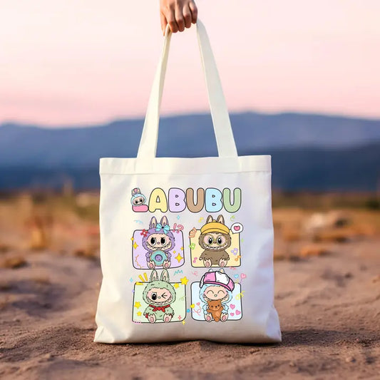Labubu Pastel Characters Natural Tote Bag