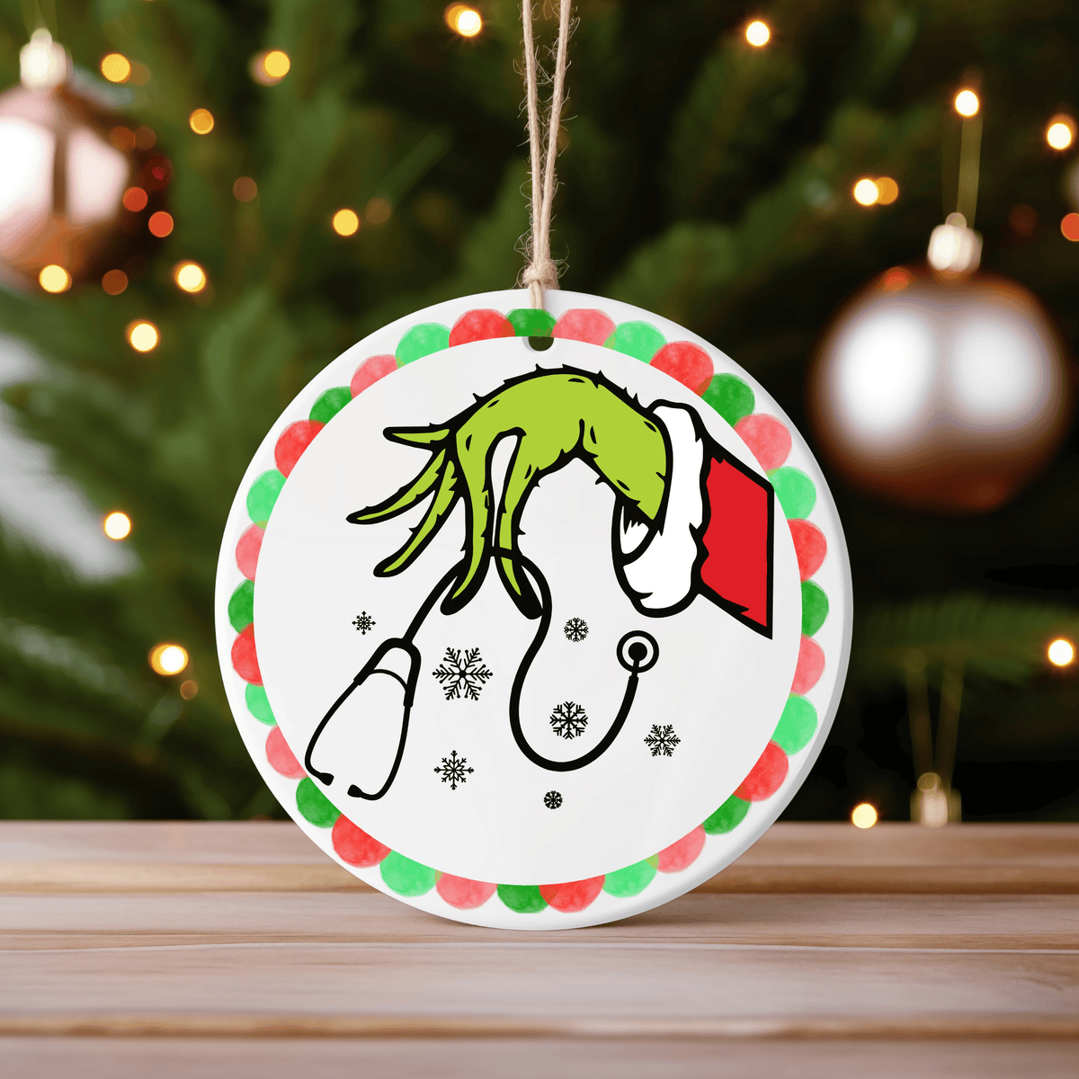 Grinch Stethoscope Ceramic Ornament