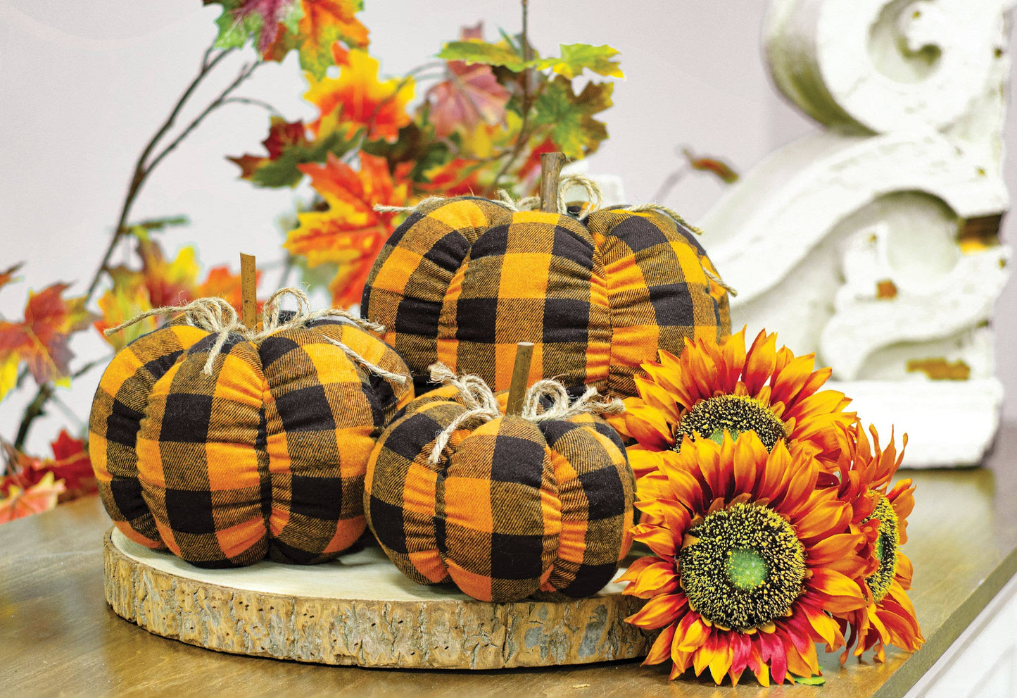 Orange & Black Buffalo Check Stuffed Pumpkin