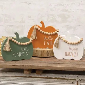 Fall Beaded Pumpkin Wood Sitter