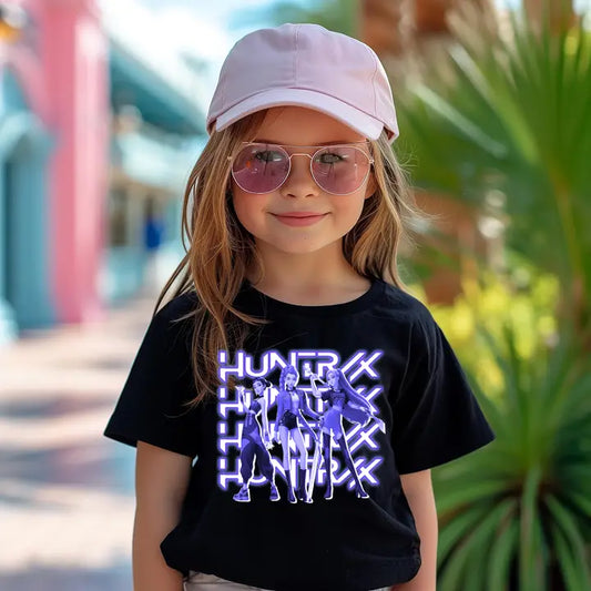 Huntrix Neon Graphic Tee – Kids Black T-Shirt