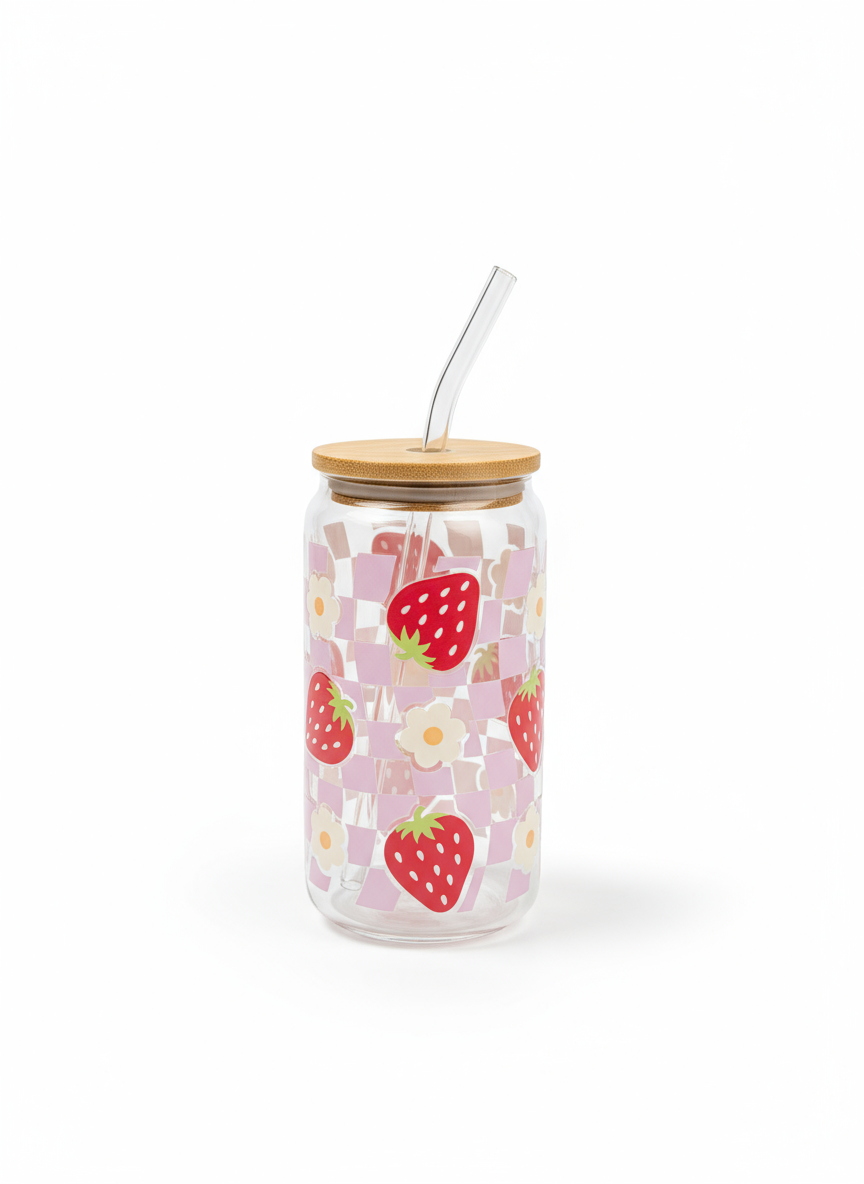 ๐๐Strawberry Daisy 16oz Beer Can Glass ๐๐