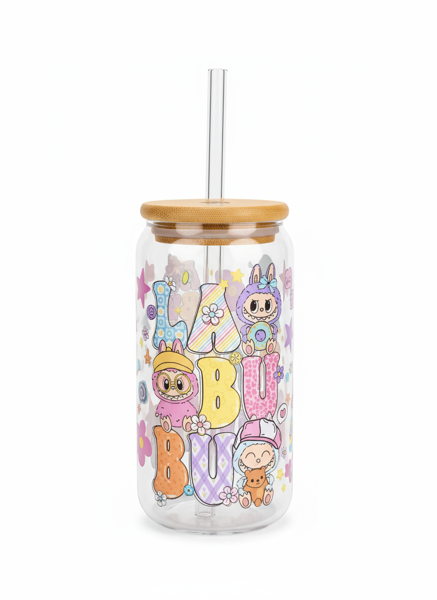Labubu Rainbow Letters 16oz Beer Can Glass