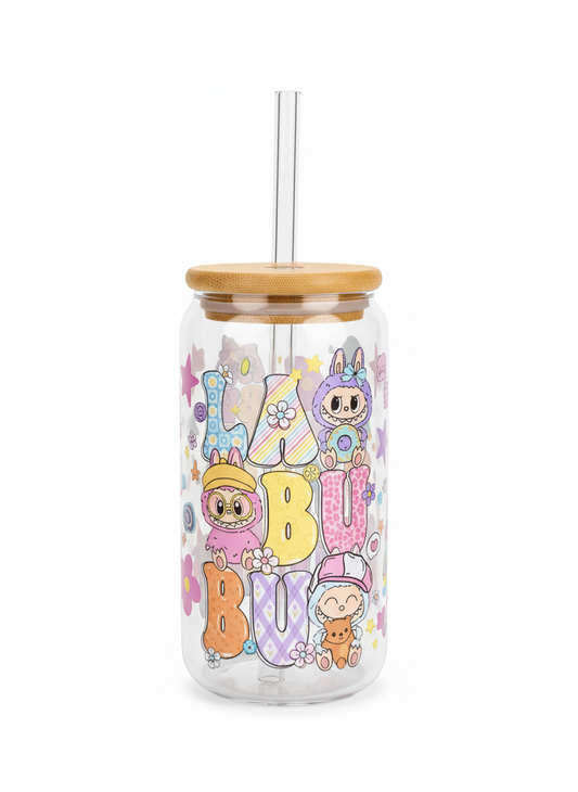 Labubu Rainbow Letters 16oz Beer Can Glass