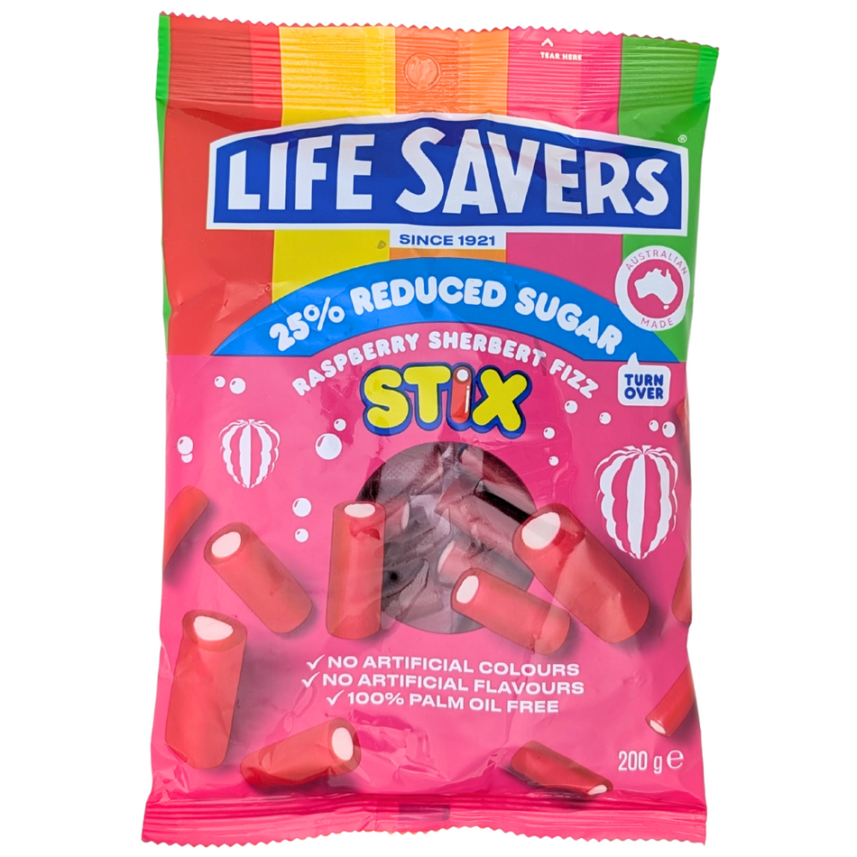 Lifesavers Reduced Sugar Raspberry Sherbert Fizz Stix (Australia)