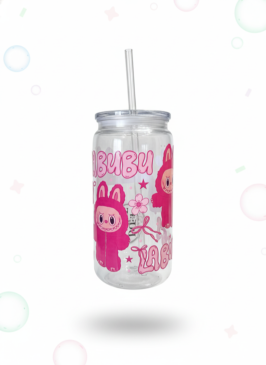 Labubu Pink Bunny Sip 16oz Plastic Beer Can Glass