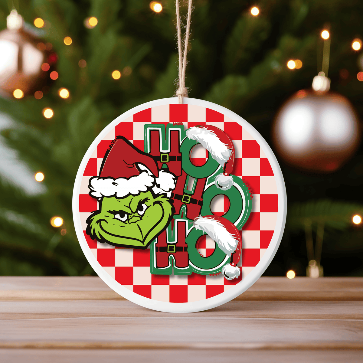 Ho Ho Ho Grinch Christmas Ceramic Ornament