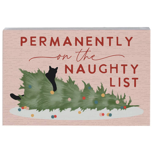 Permanently Naughty Christmas Tabletop Block Sign Decor
