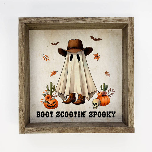 Boot Scootin Spooky - Cute Halloween Canvas Art - Wood Frame