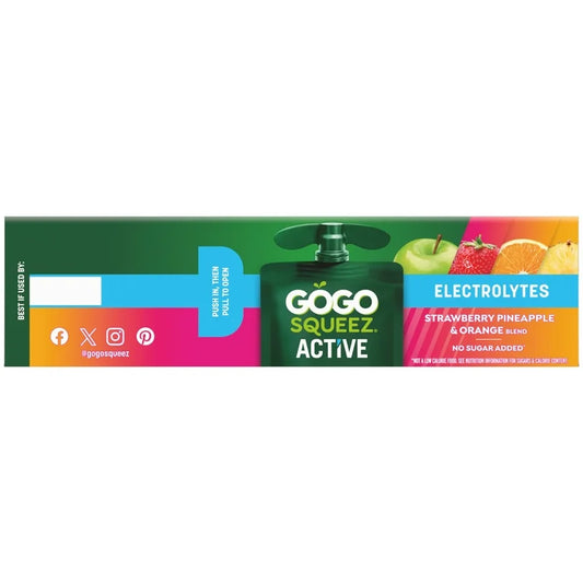GoGo squeeZ Active Electrolyte No Sugar Added Strawberry Pineapple Orange Fruit Blend