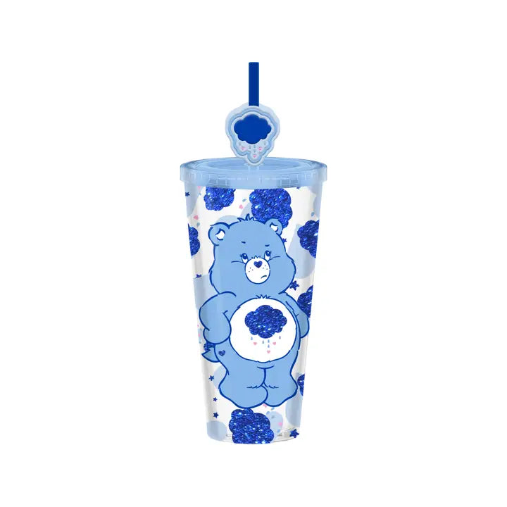 Grumpy Bear Cloud Hearts Glitter 24oz Plastic Cold Cup