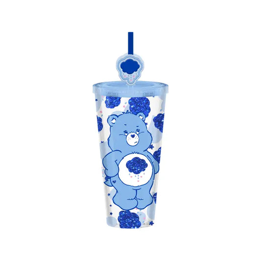 Grumpy Bear Cloud Hearts Glitter 24oz Plastic Cold Cup