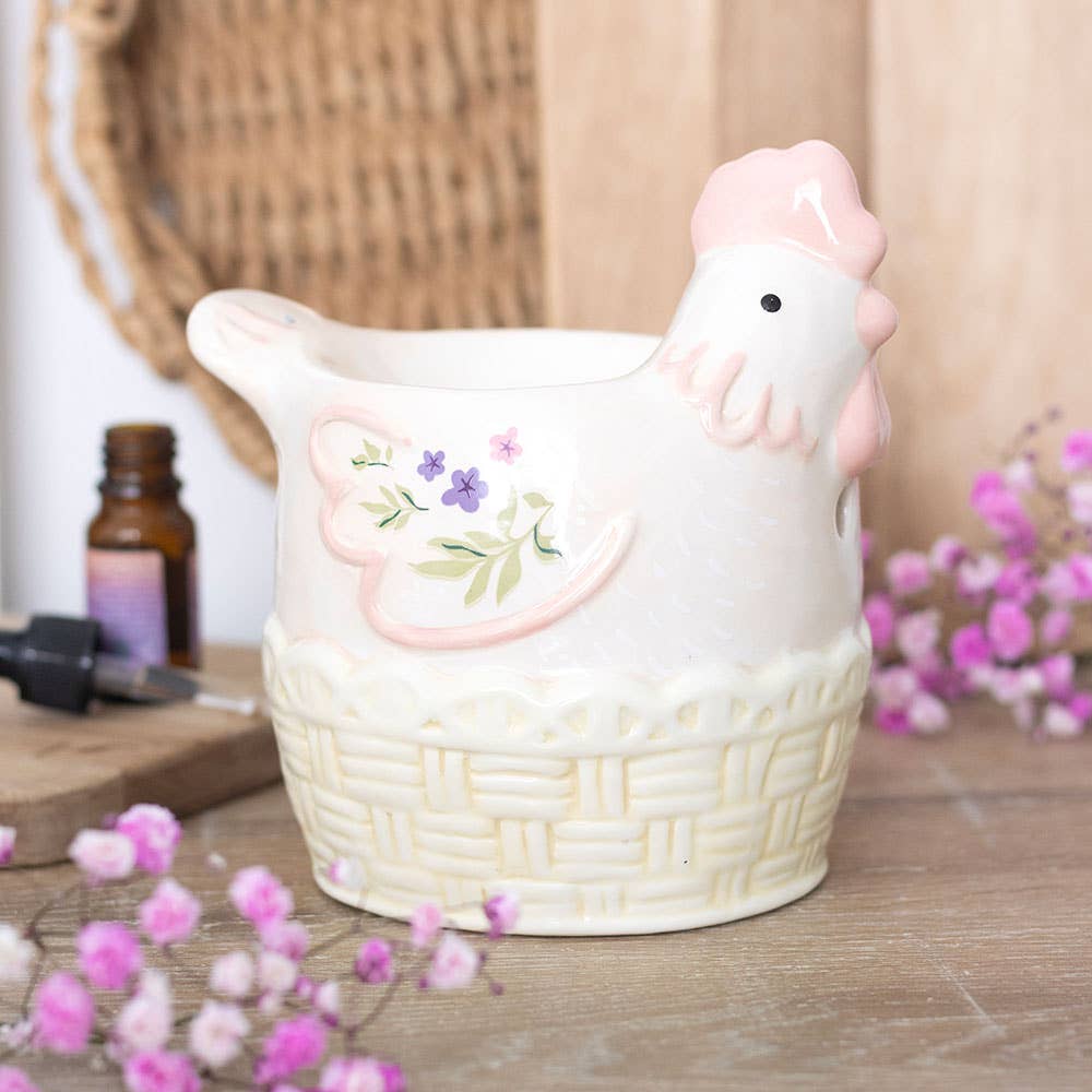 Floral Hen Chicken Shaped Oil Burner and Wax Warmer