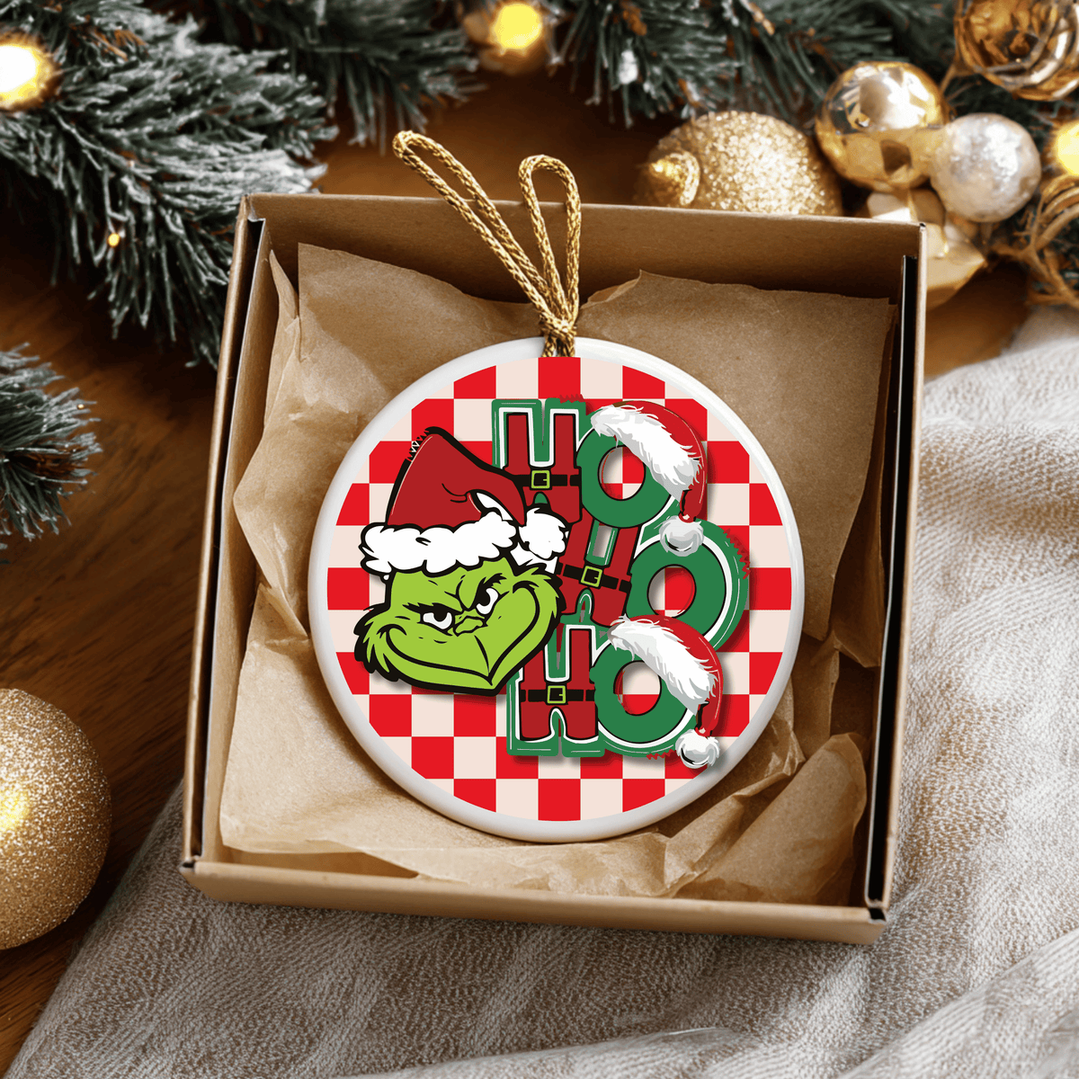Ho Ho Ho Grinch Christmas Ceramic Ornament