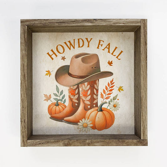 Howdy Fall Cowboy Boots - Country Fall Canvas Art