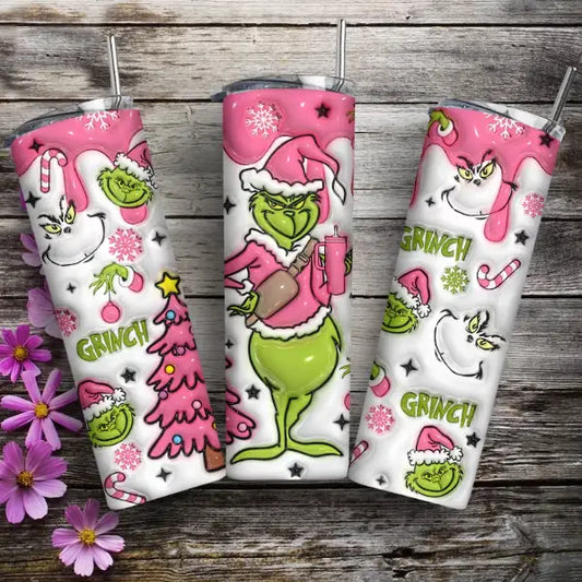 Pink Grinch Puffy Skinny Tumbler