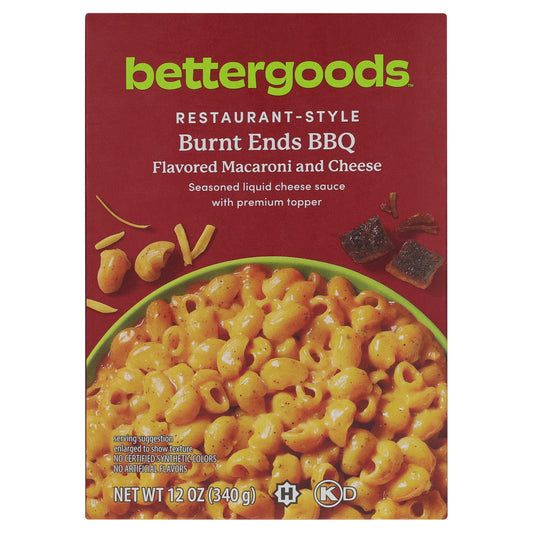 Better Goods burnt ends bbq flavored mac and cheese