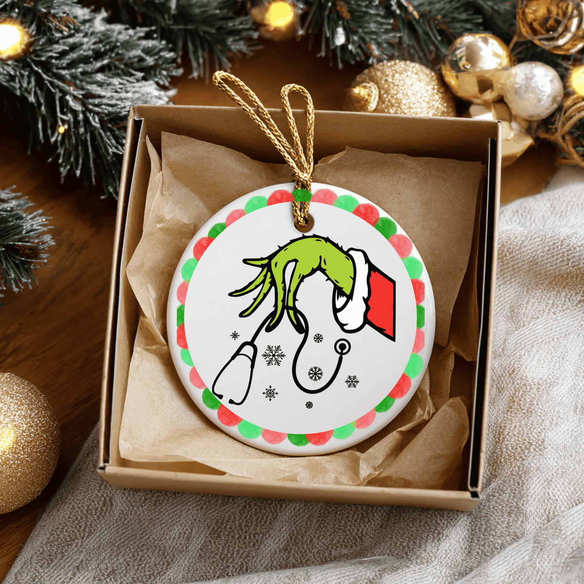 Grinch Stethoscope Ceramic Ornament