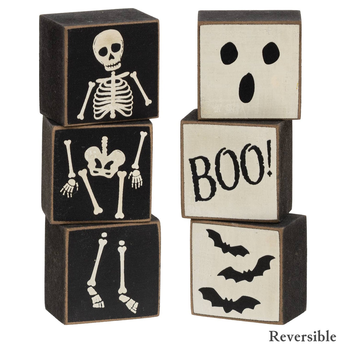 3/Set - Boo & Skeleton Reversible Mini Blocks