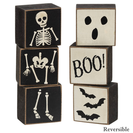 3/Set - Boo & Skeleton Reversible Mini Blocks