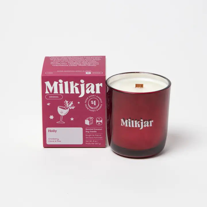 Milk Jar Holly - Cranberry, Clove & PIne Coconut Soy Candle