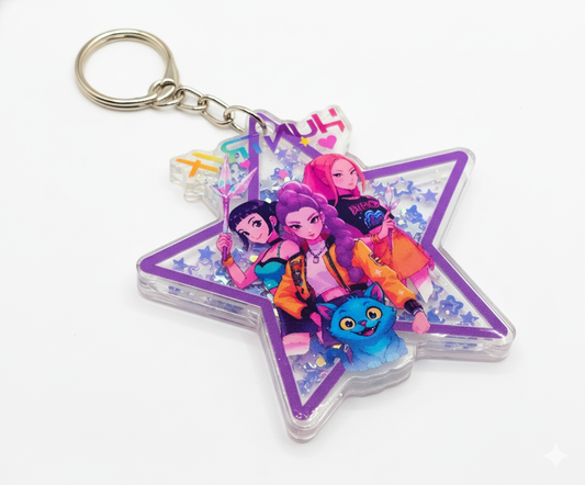 ✨ Kpop Demon Hunters – Huntrix Acrylic Glitter Keychain ✨